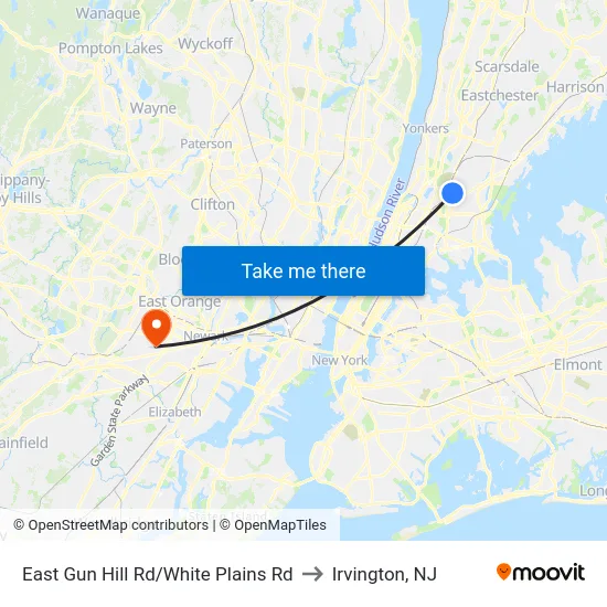 East Gun Hill Rd/White Plains Rd to Irvington, NJ map
