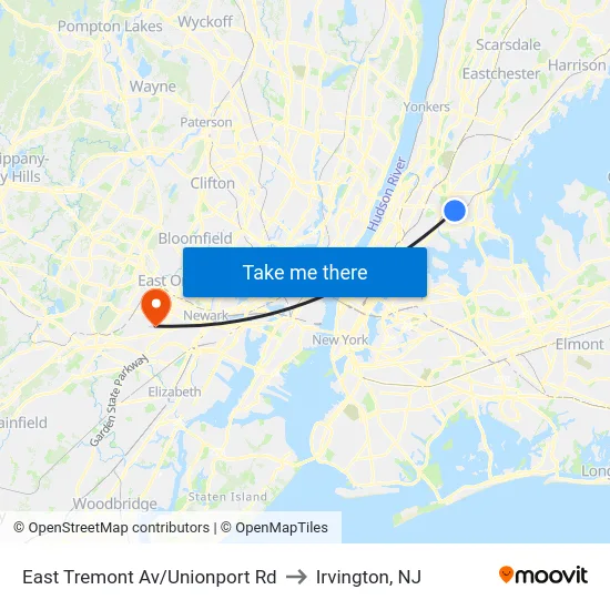 East Tremont Av/Unionport Rd to Irvington, NJ map