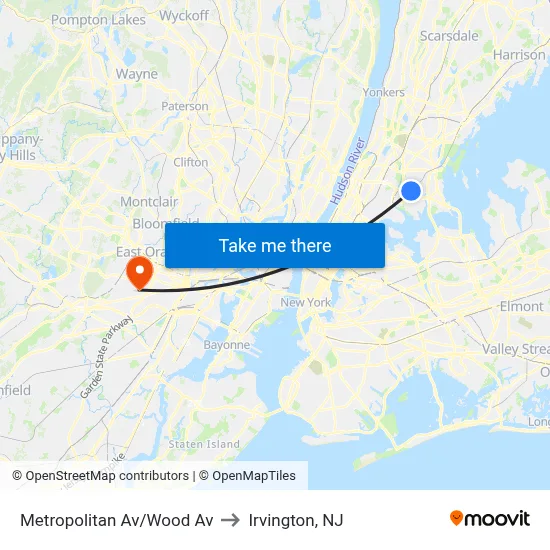 Metropolitan Av/Wood Av to Irvington, NJ map