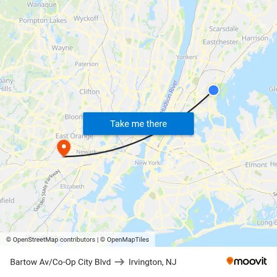 Bartow Av/Co-Op City Blvd to Irvington, NJ map