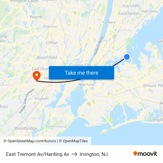 East Tremont Av/Harding Av to Irvington, NJ map