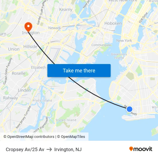 Cropsey Av/25 Av to Irvington, NJ map