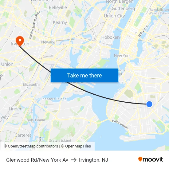 Glenwood Rd/New York Av to Irvington, NJ map
