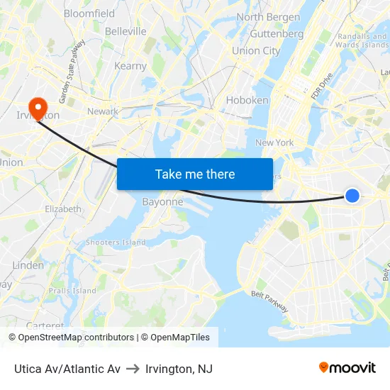 Utica Av/Atlantic Av to Irvington, NJ map