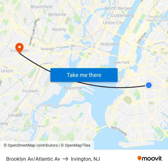 Brooklyn Av/Atlantic Av to Irvington, NJ map