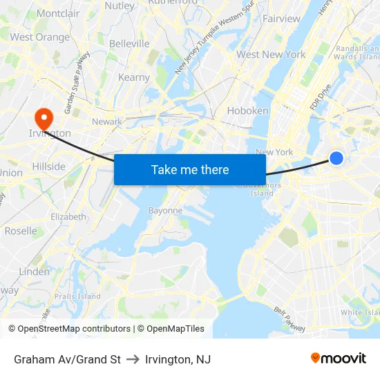 Graham Av/Grand St to Irvington, NJ map