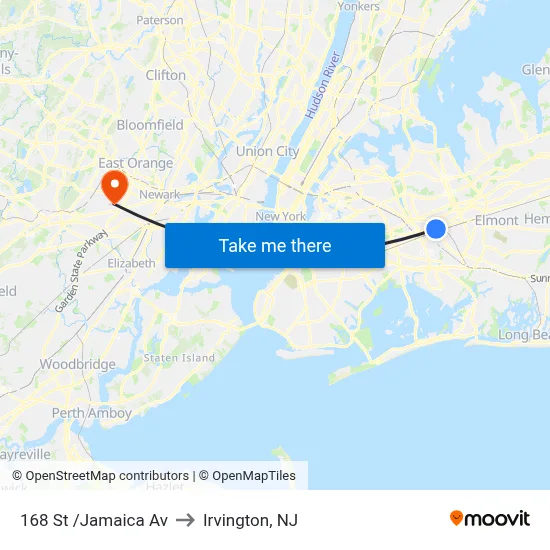 168 St /Jamaica Av to Irvington, NJ map