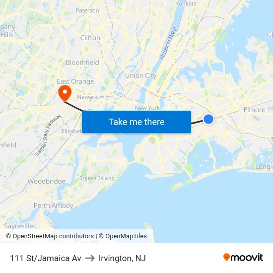 111 St/Jamaica Av to Irvington, NJ map
