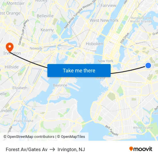 Forest Av/Gates Av to Irvington, NJ map