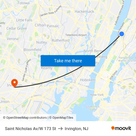 Saint Nicholas Av/W 173 St to Irvington, NJ map