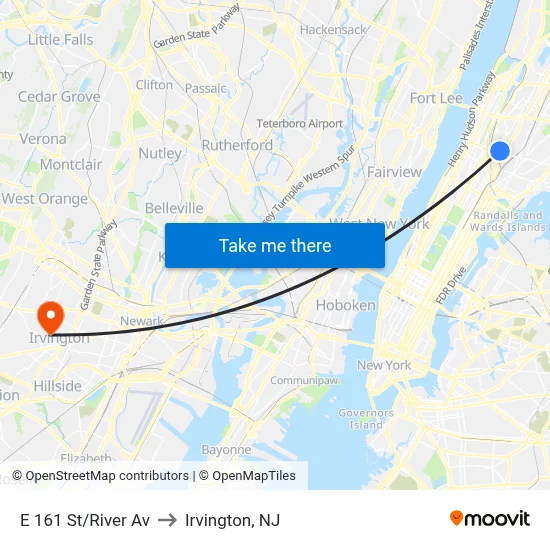 E 161 St/River Av to Irvington, NJ map