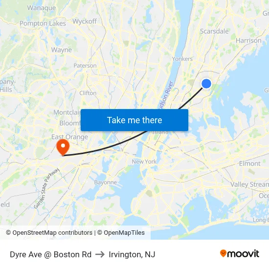 Dyre Ave @ Boston Rd to Irvington, NJ map