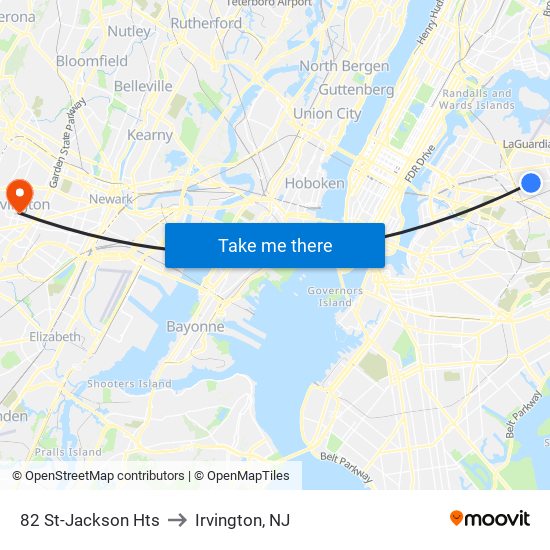 82 St-Jackson Hts to Irvington, NJ map