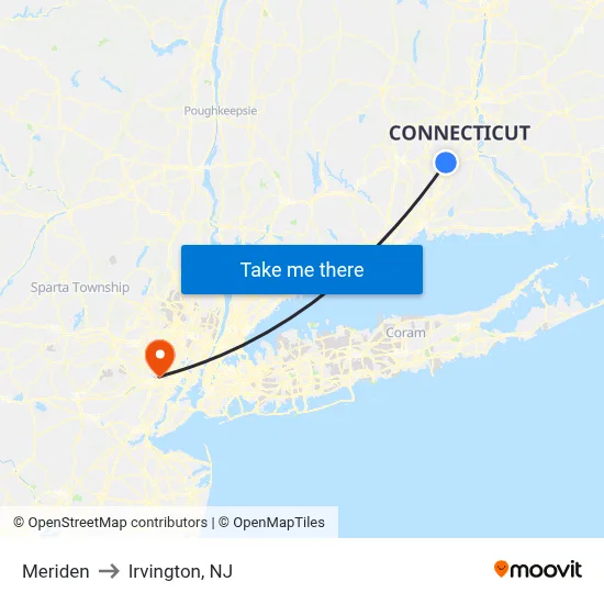 Meriden to Irvington, NJ map