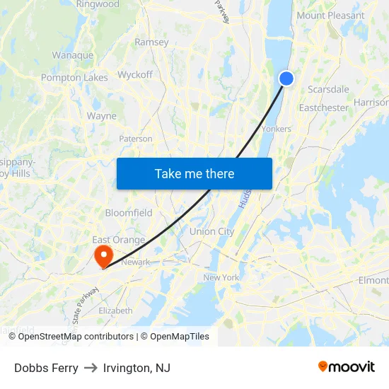 Dobbs Ferry to Irvington, NJ map