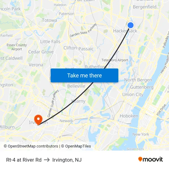 Rt-4 at River Rd to Irvington, NJ map