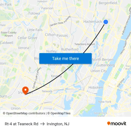 Rt-4 at Teaneck Rd to Irvington, NJ map