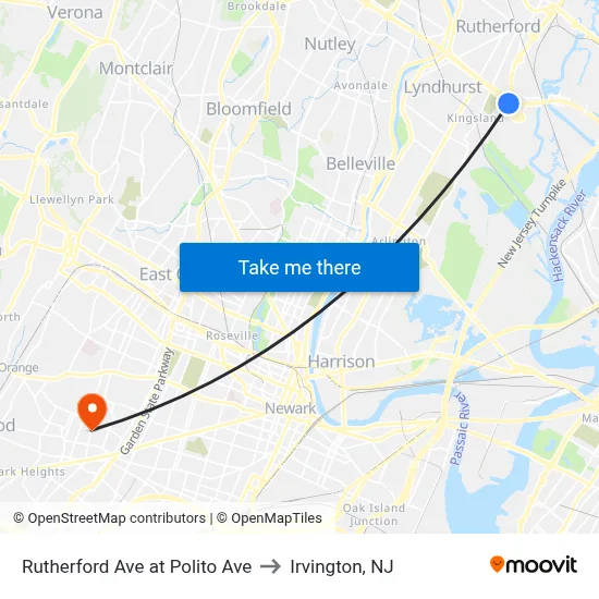 Rutherford Ave at Polito Ave to Irvington, NJ map