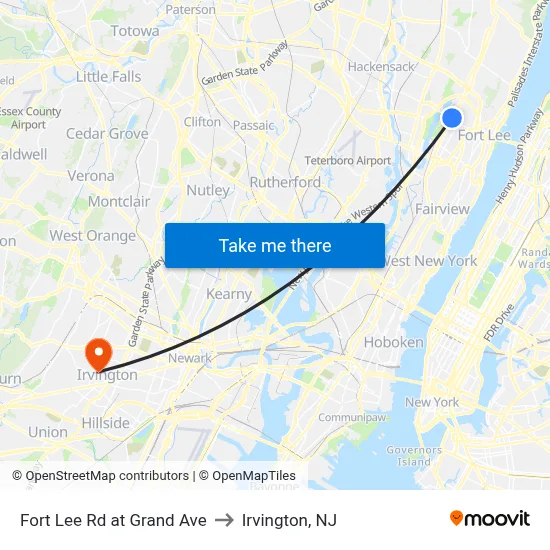 Fort Lee Rd at Grand Ave to Irvington, NJ map