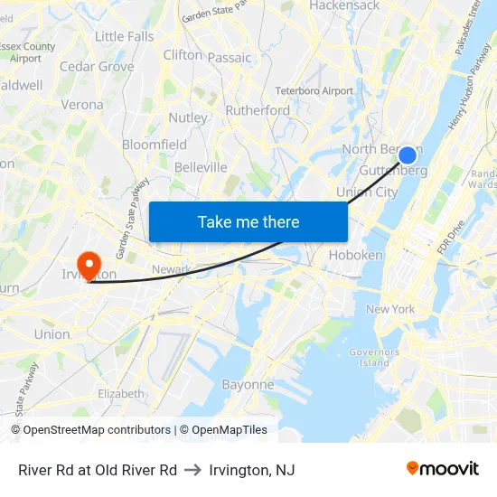 River Rd at Old River Rd to Irvington, NJ map