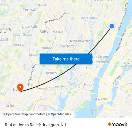 Rt-4 at Jones Rd to Irvington, NJ map