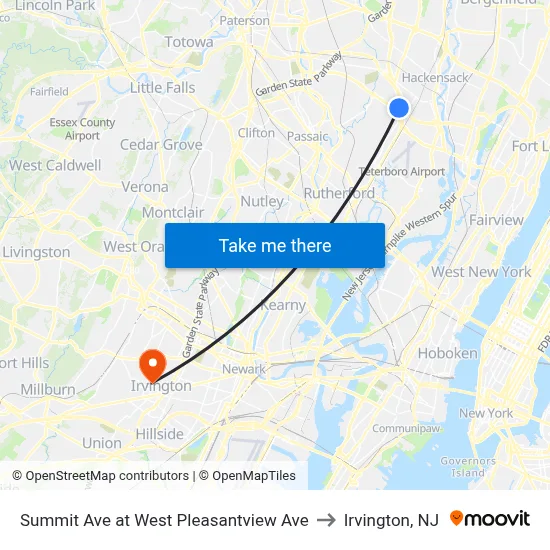 Summit Ave at West Pleasantview Ave to Irvington, NJ map