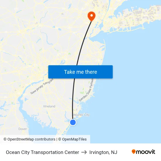 Ocean City Transportation Center to Irvington, NJ map