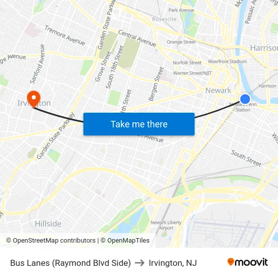 Bus Lanes (Raymond Blvd Side) to Irvington, NJ map
