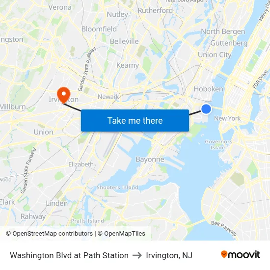 Washington Blvd at Path Station to Irvington, NJ map