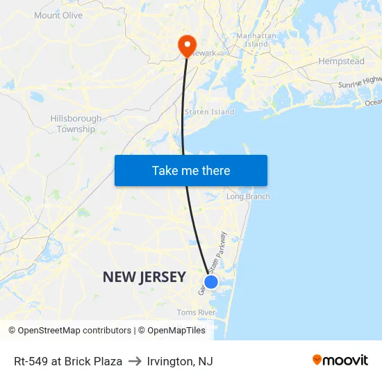 Rt-549 at Brick Plaza to Irvington, NJ map