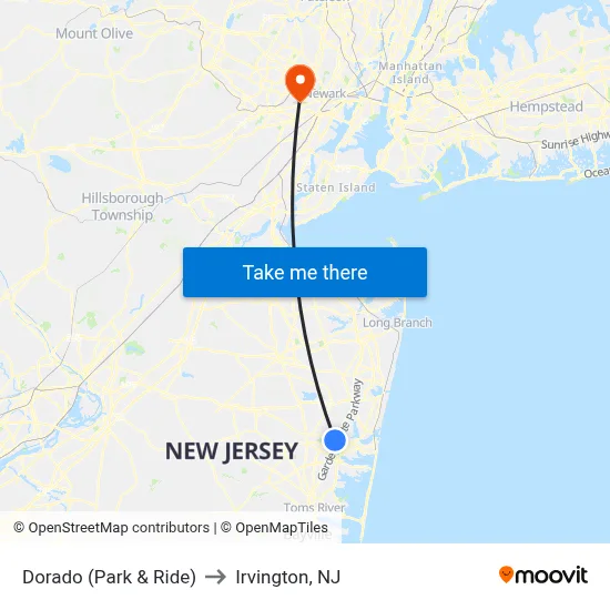 Dorado (Park & Ride) to Irvington, NJ map