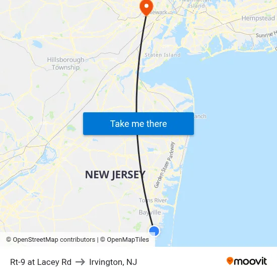 Rt-9 at Lacey Rd to Irvington, NJ map
