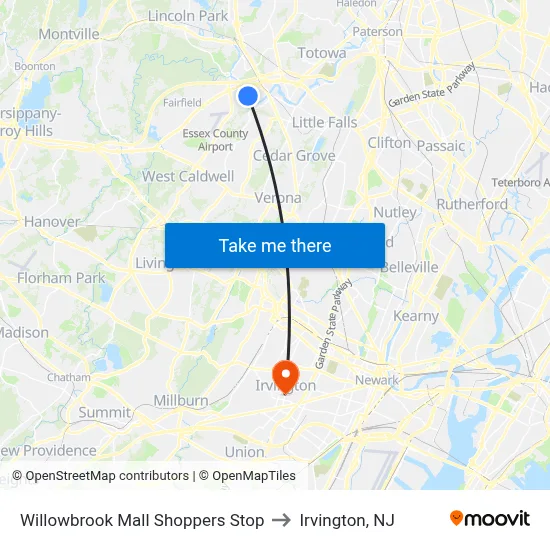 Willowbrook Mall Shoppers Stop to Irvington, NJ map