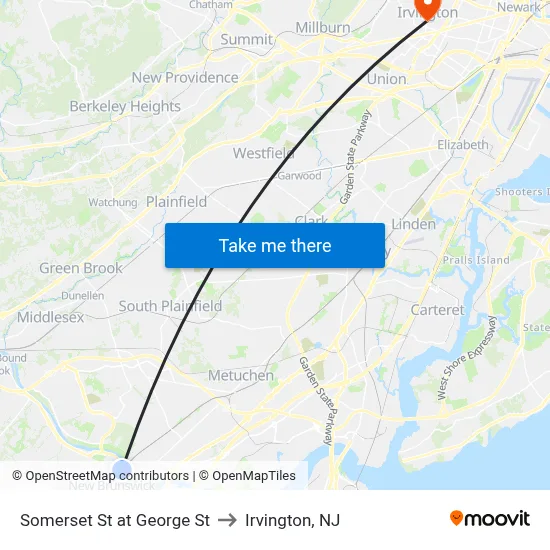 Somerset St at George St to Irvington, NJ map