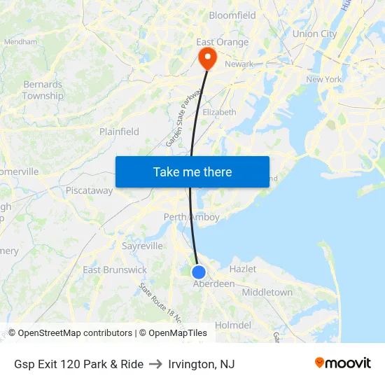 Gsp Exit 120 Park & Ride to Irvington, NJ map