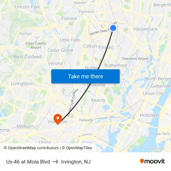 Us-46 at Mola Blvd to Irvington, NJ map