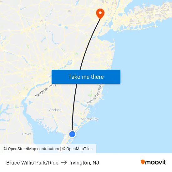 Bruce Willis Park/Ride to Irvington, NJ map