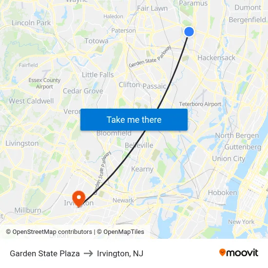Garden State Plaza to Irvington, NJ map