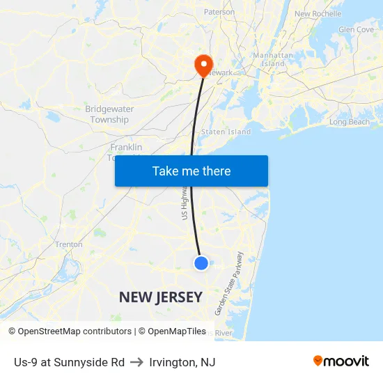 Us-9 at Sunnyside Rd to Irvington, NJ map