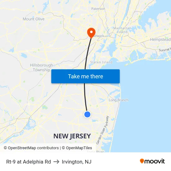 Rt-9 at Adelphia Rd to Irvington, NJ map