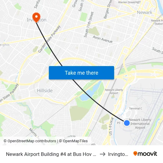 Newark Airport Building #4 at Bus Hov Lane, Locat to Irvington, NJ map