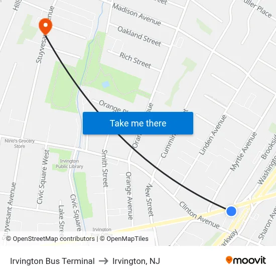 Irvington Bus Terminal to Irvington, NJ map