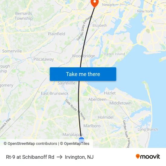 Rt-9 at Schibanoff Rd to Irvington, NJ map