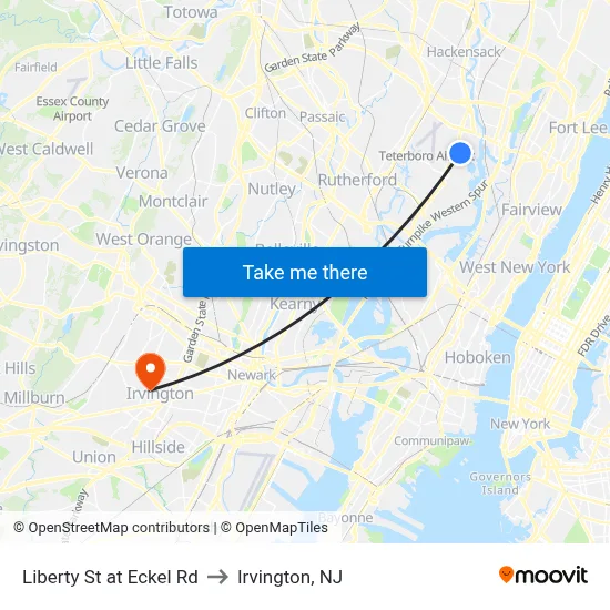 Liberty St at Eckel Rd to Irvington, NJ map