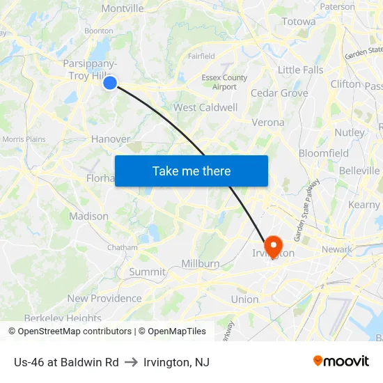Us-46 at Baldwin Rd to Irvington, NJ map
