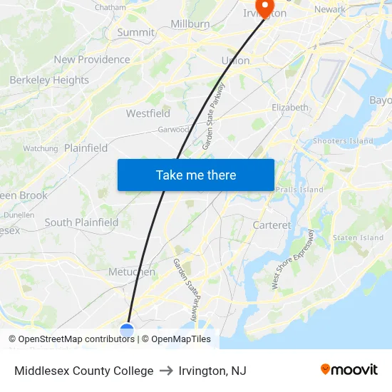 Middlesex County College to Irvington, NJ map