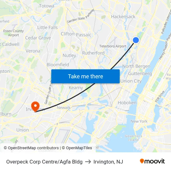 Overpeck Corp Centre/Agfa Bldg to Irvington, NJ map
