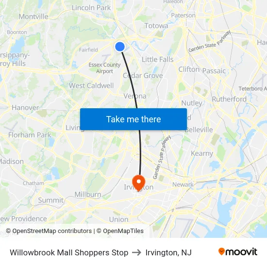 Willowbrook Mall Shoppers Stop to Irvington, NJ map