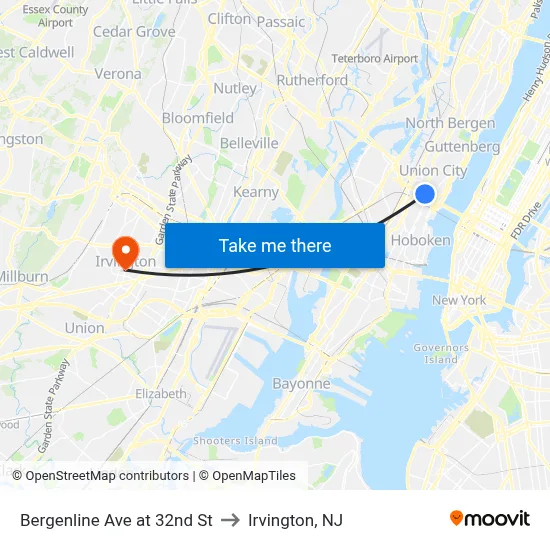 Bergenline Ave at 32nd St to Irvington, NJ map