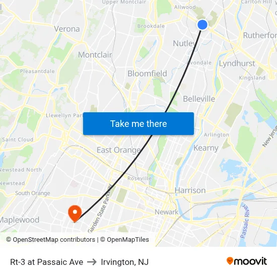 Rt-3 at Passaic Ave to Irvington, NJ map